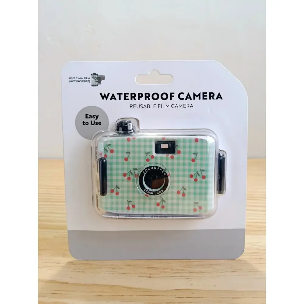 NEW Y2K Aesthetic Waterproof 35mm Reusable Film Camera Green Gingham Cherry